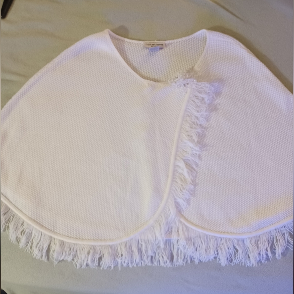 Notations Petite Wrap Pancho with fringe and decoration